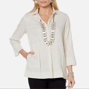 💚MarlaWynne White V-Neck 3/4 Sleeve Boxy Blouse